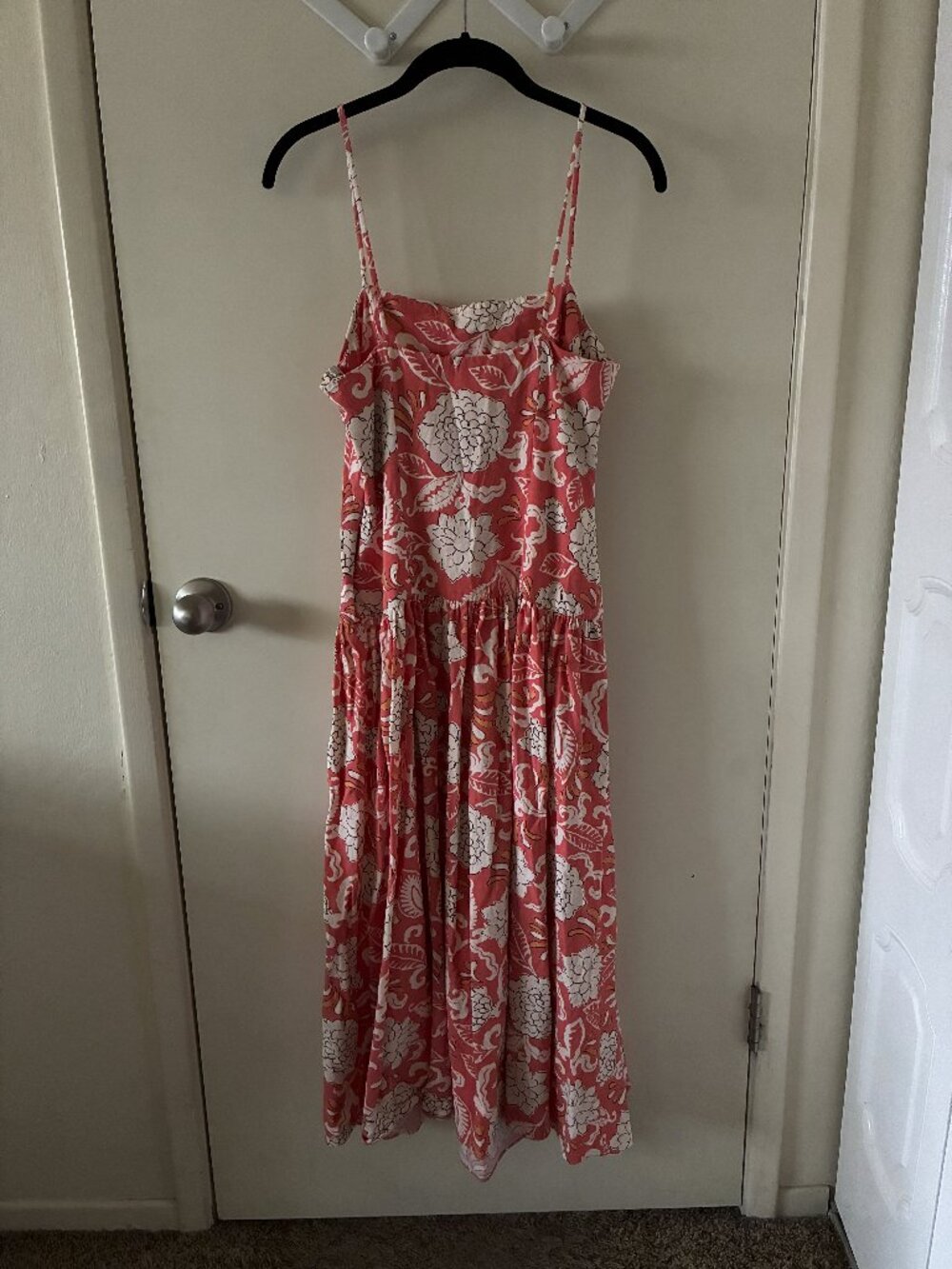 ZARA Drop Waist Block Print Coral Strappy Dress Women's Small - Picture 2 of 5